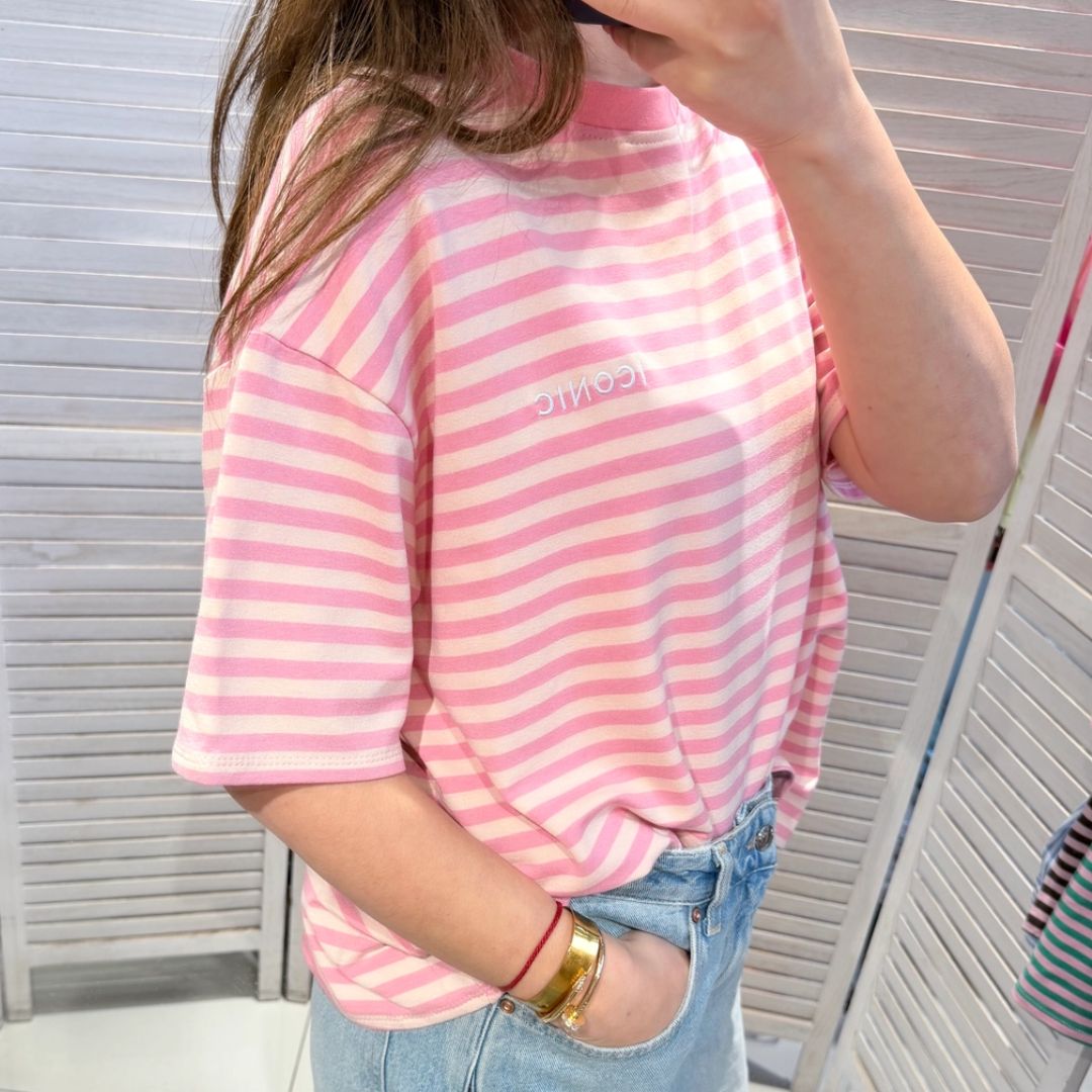 Damen T-Shirt gestreift rosa/creme-rosa