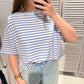 Damen T-Shirt gestreift weiß/blau-hellblau
