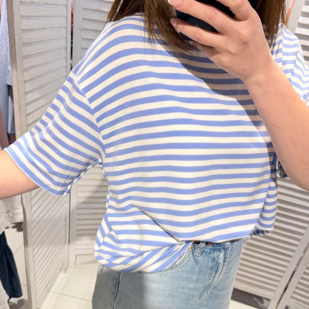 Damen T-Shirt gestreift weiß/blau-hellblau