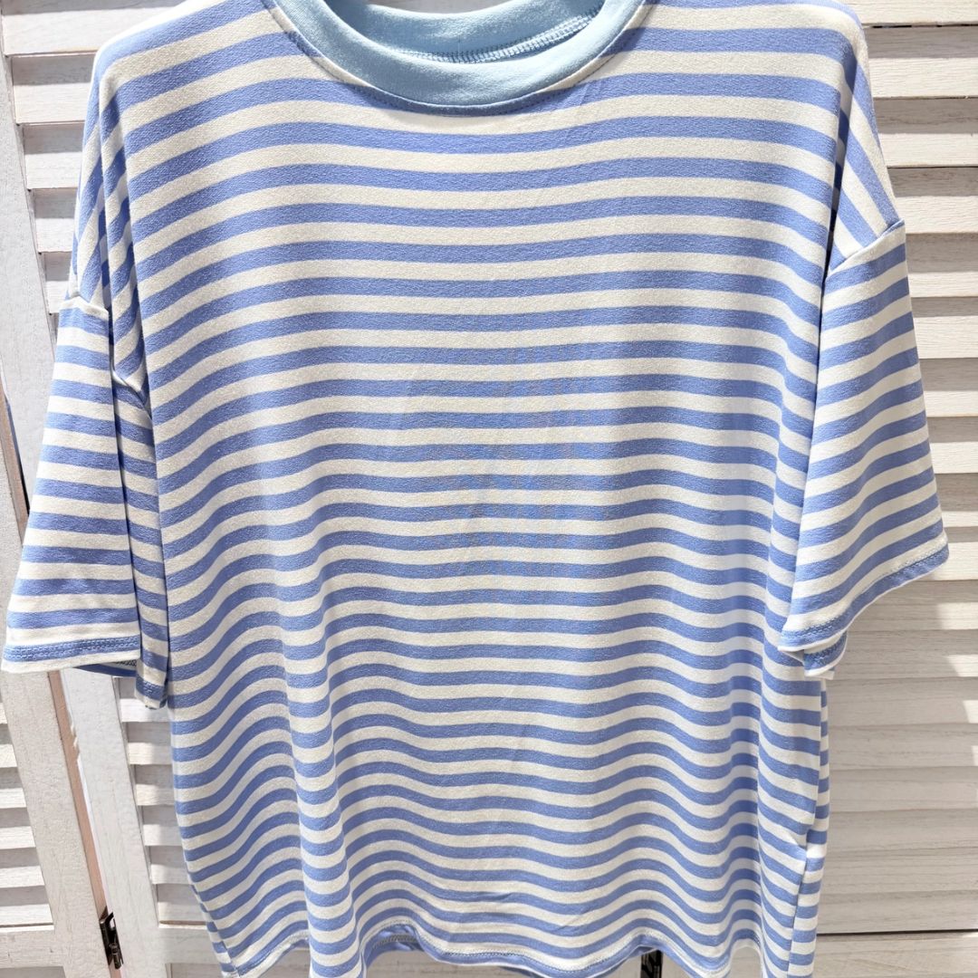 Damen T-Shirt gestreift weiß/blau-hellblau