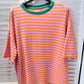 Damen T-Shirt gestreift rosa/orange-grün
