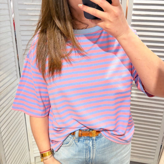 Damen T-Shirt gestreift blau/rosa-blau