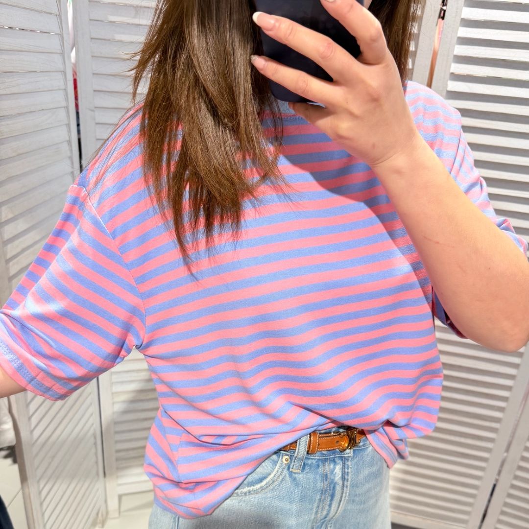 Damen T-Shirt gestreift blau/rosa-blau