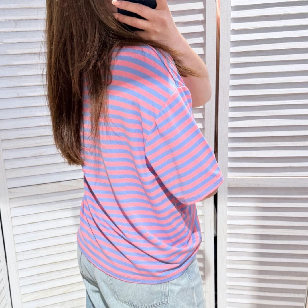 Damen T-Shirt gestreift blau/rosa-blau