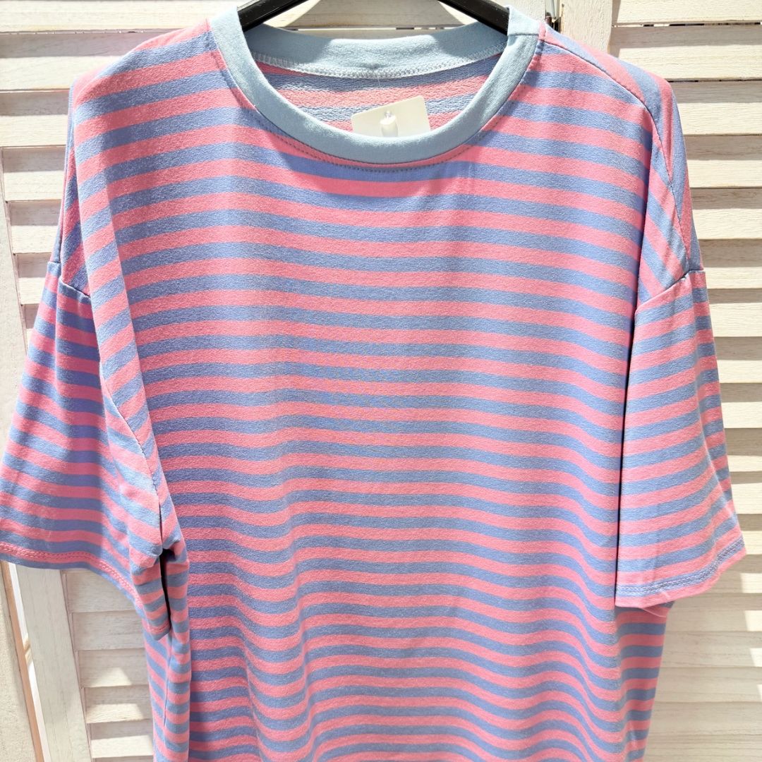 Damen T-Shirt gestreift blau/rosa-blau