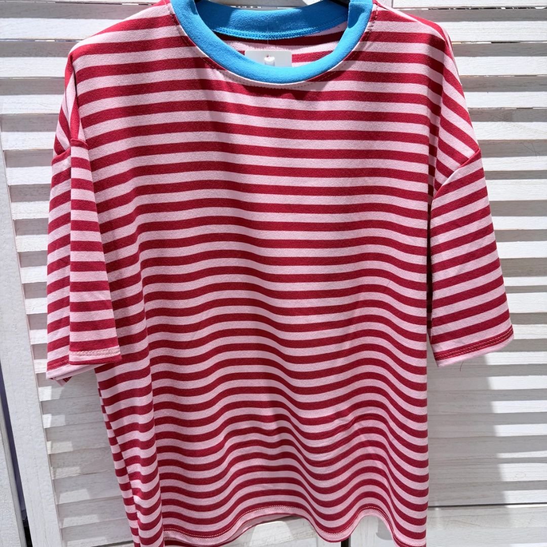 Damen T-Shirt gestreift rosa/rot-blau