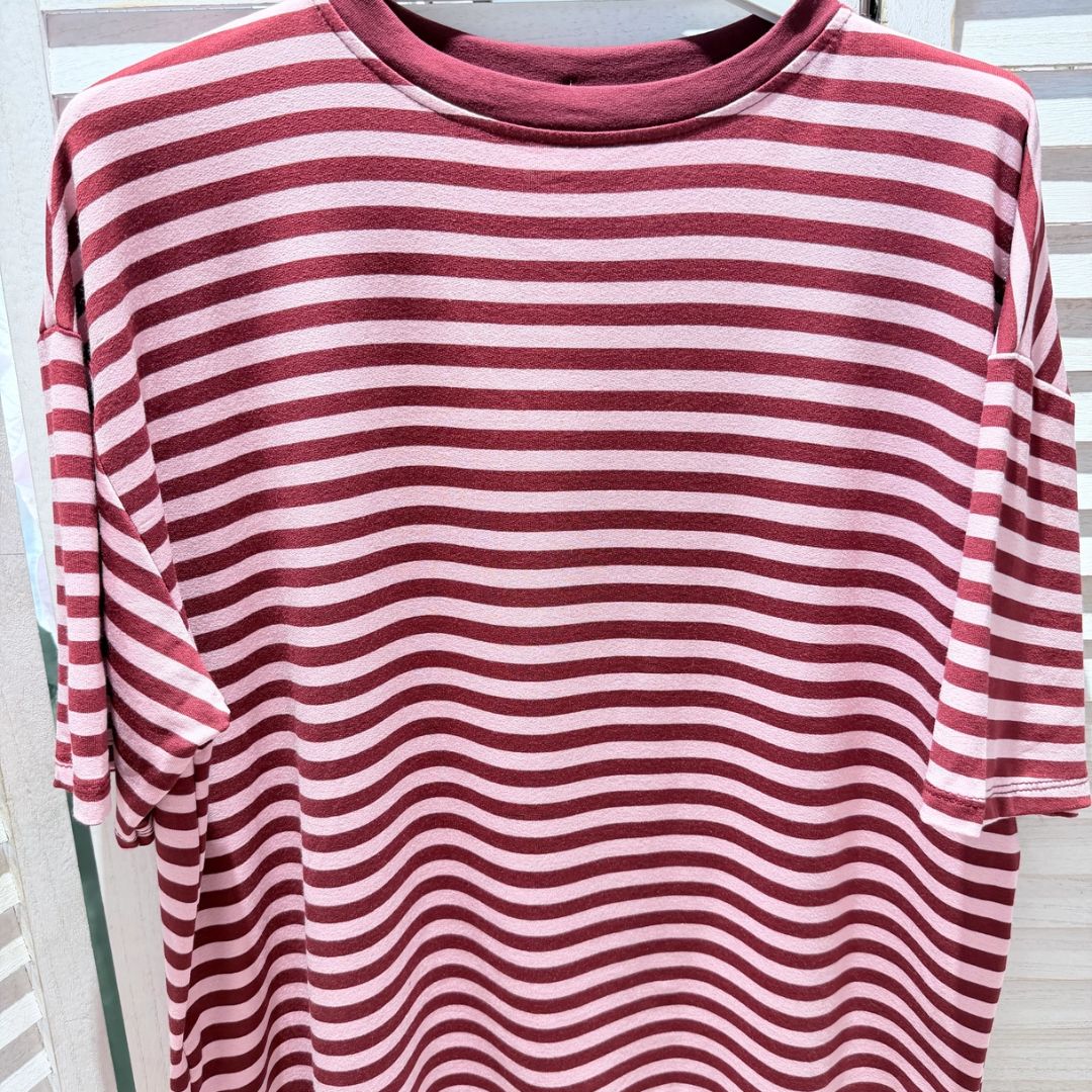 Damen T-Shirt gestreift rosa/rot-rot