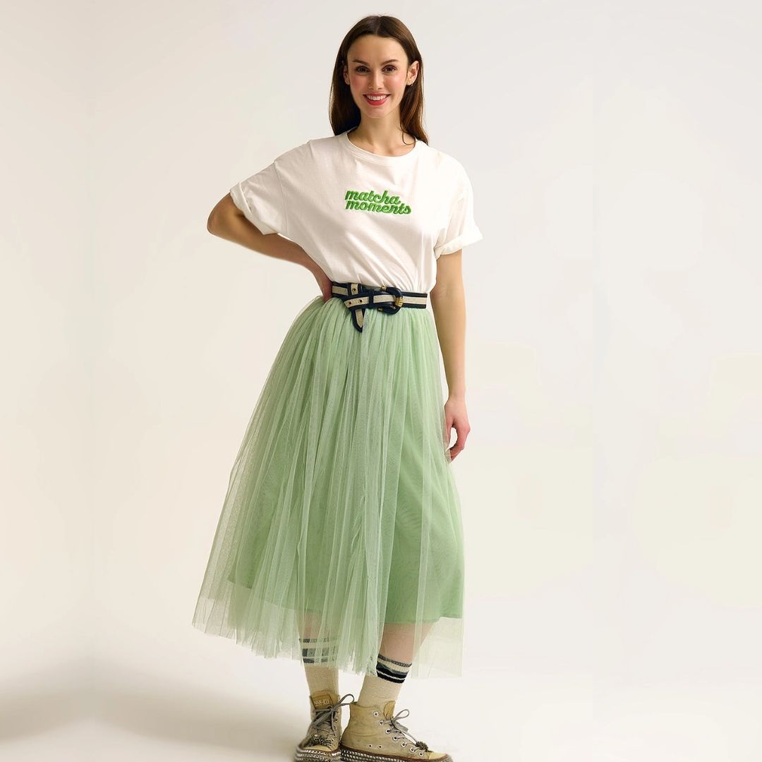 Damen T-Shirt bestickt 'Matcha-Moments' weiß/grün