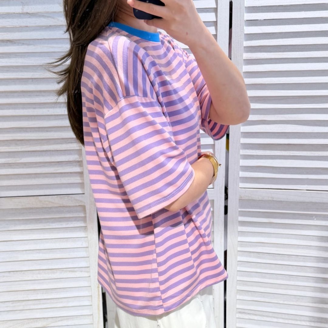 Damen T-Shirt gestreift rosa/blau