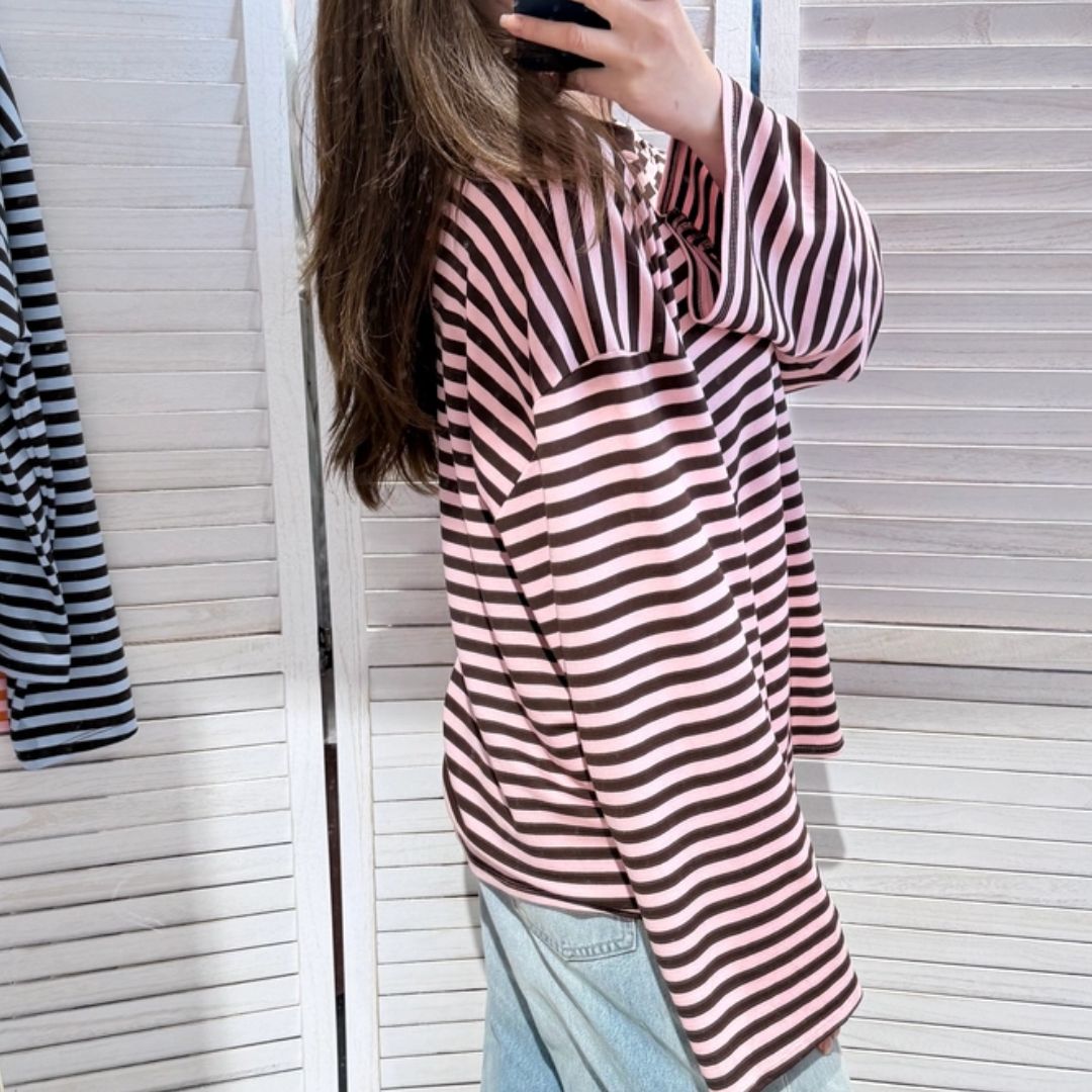 Damen T-Shirt gestreift rosa/choco