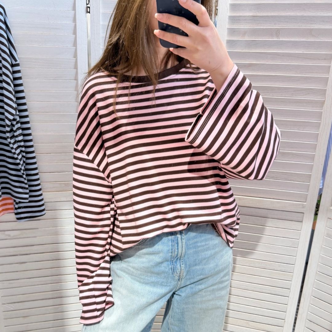 Damen T-Shirt gestreift rosa/choco
