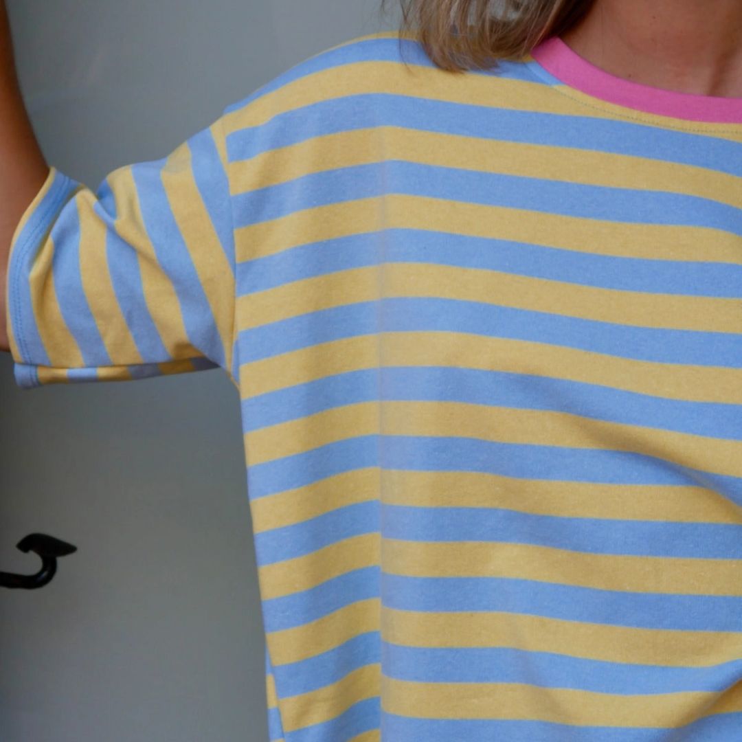 Damen T-Shirt gestreift 'Nunu' blau/gelb