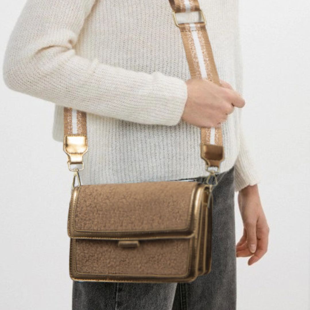 Damen Teddy Umhänge-Tasche beige-rosa