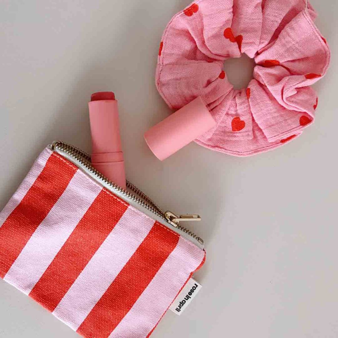 Mini Haargummi mit Herzmuster flamingo