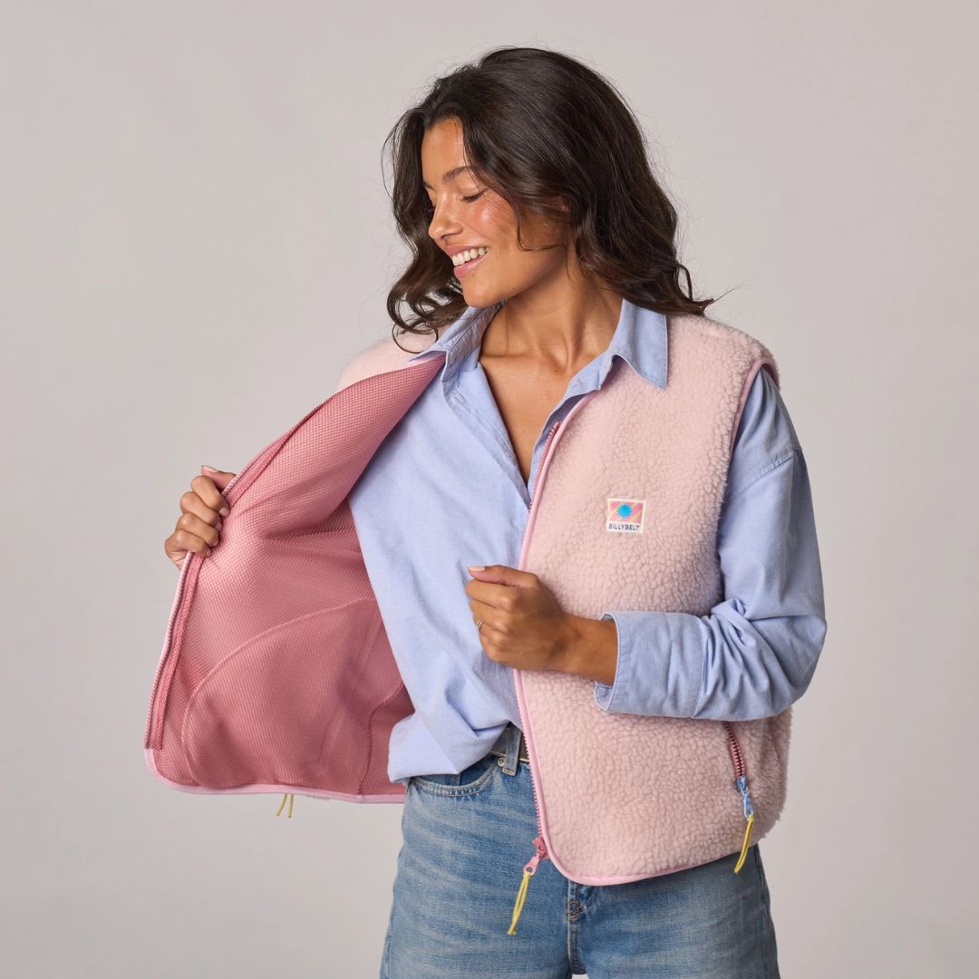 Damen Weste aus Sherpa-Fleece mit Reißverschluss ärmellos rosa