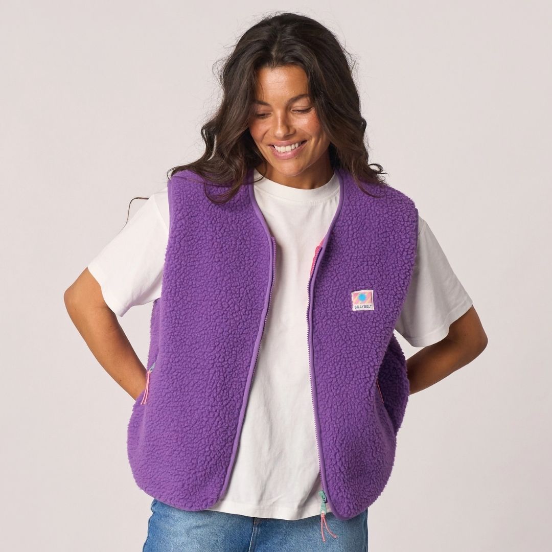 Damen Weste aus Sherpa-Fleece mit Reißverschluss, ärmellos – lila