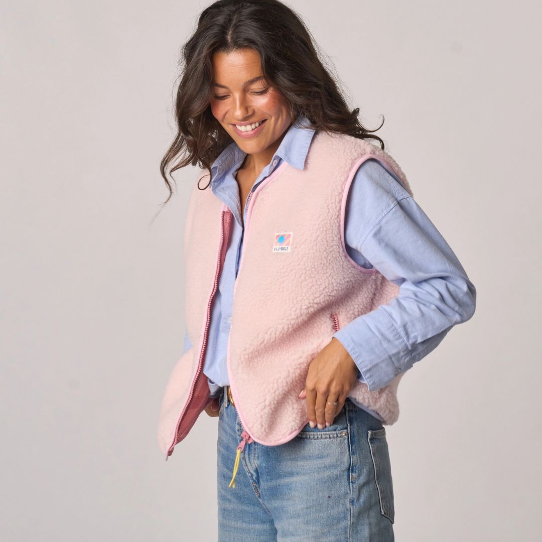 Damen Weste aus Sherpa-Fleece mit Reißverschluss ärmellos rosa