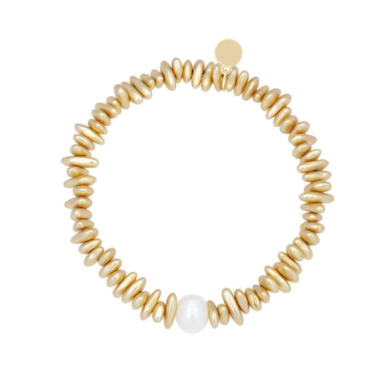 Elastisches Damen Armband aus Hematite 'Pearl' gold