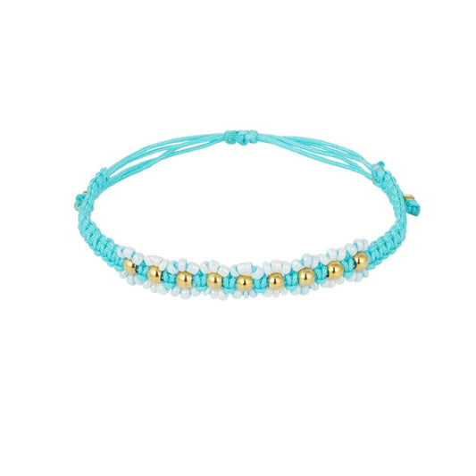 Damen Armband geflochten mit Blumen - blau/gold
