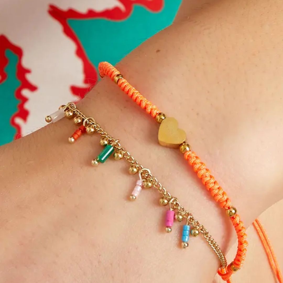 Damen Armreif geflochten mit Herz 'orange'