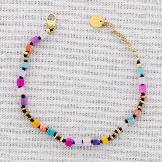 Damen Armband mit quadratischen Perlen und Steinen multicolor