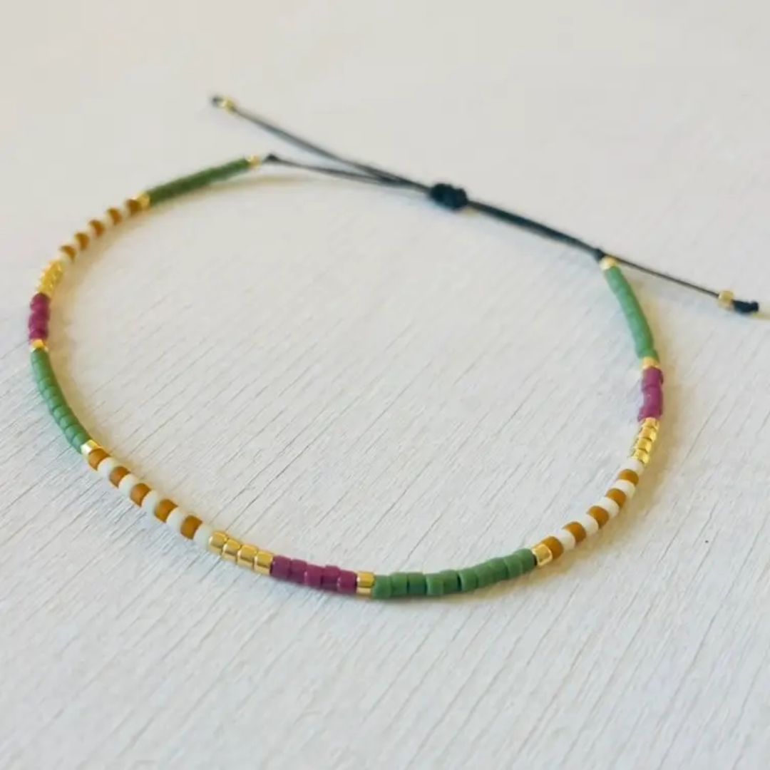 Damen Armband Single 'Miyuki Perlen' grün/bordeaux/gold