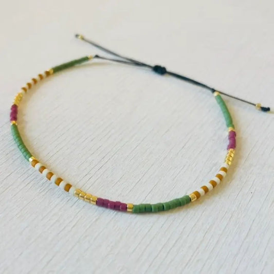 Damen Armband Single 'Miyuki Perlen' grün/bordeaux/gold