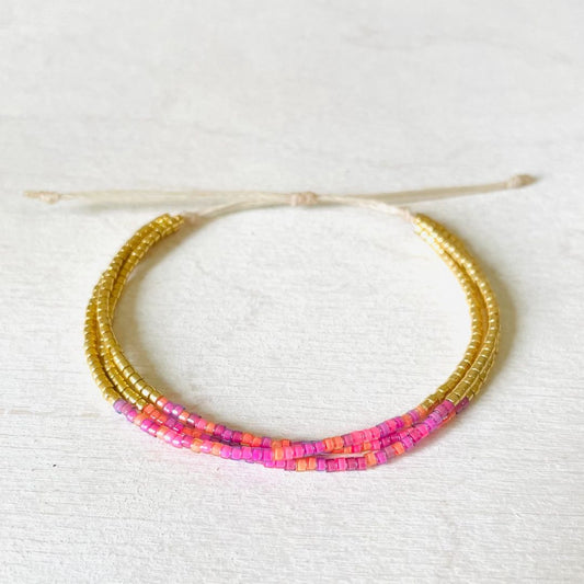 Damen Armband 'Miyuki Perlen' pink/gold