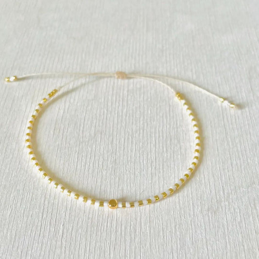 Damen Armband 'Miyuki Perlen' weiß/gold