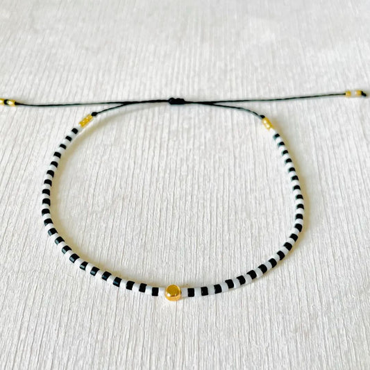 Damen Armband 'Miyuki Perlen' weiß/schwarz