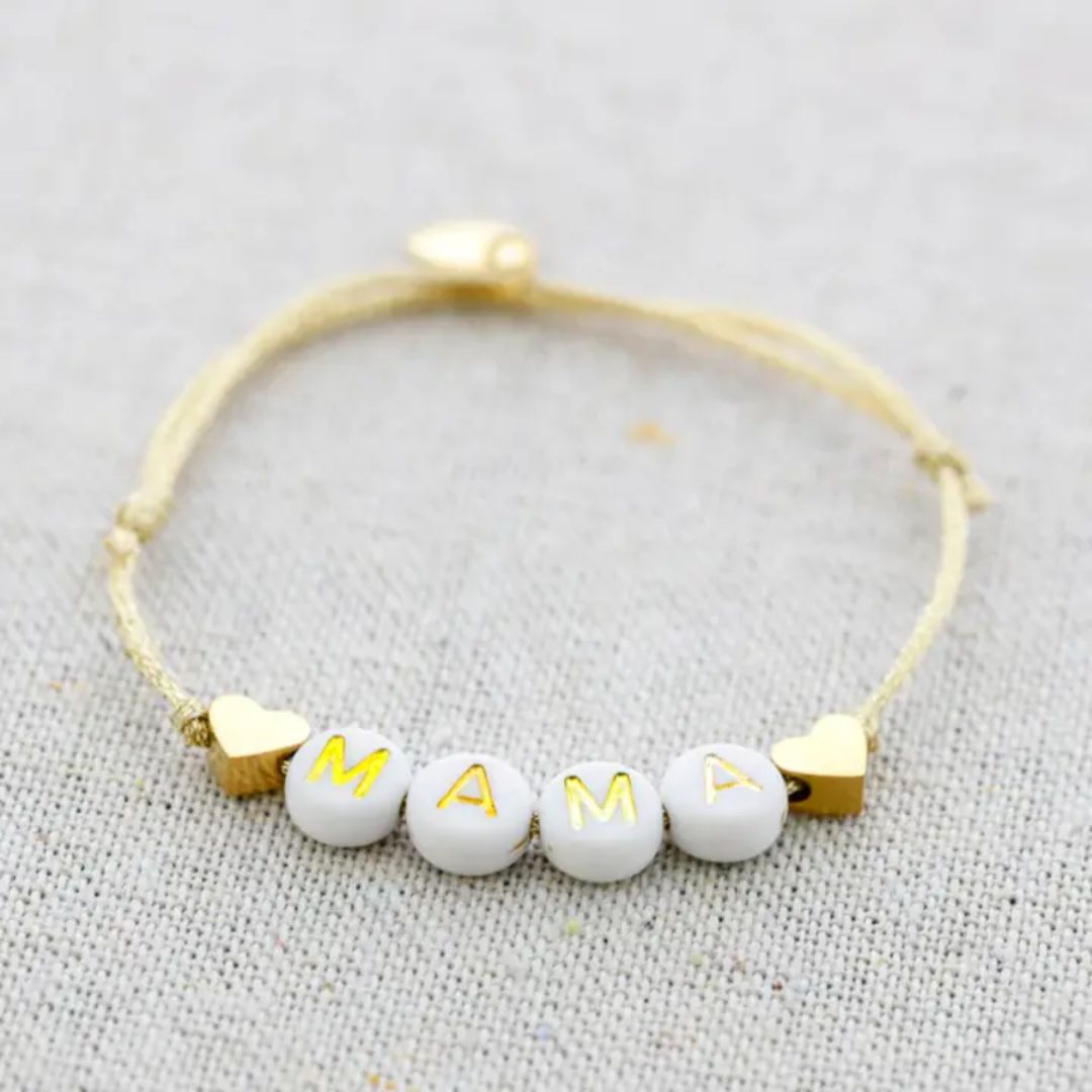 Damen Armband verstellbar 'Mama' mit Perlen und Herzen