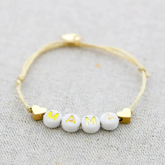 Damen Armband verstellbar 'Mama' mit Perlen und Herzen