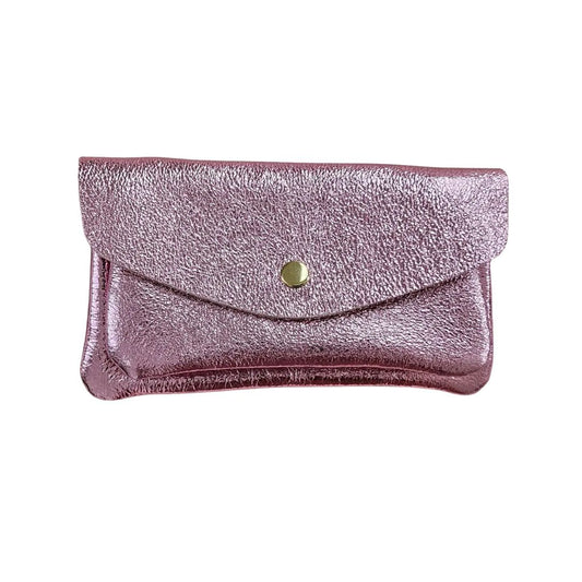 Damen Brieftasche aus Leder metallic hellrosa