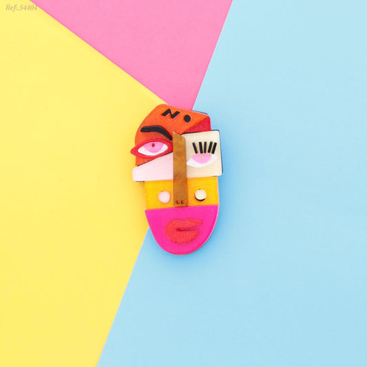 Abstrakte Brosche aus Kunstharz 'Face'