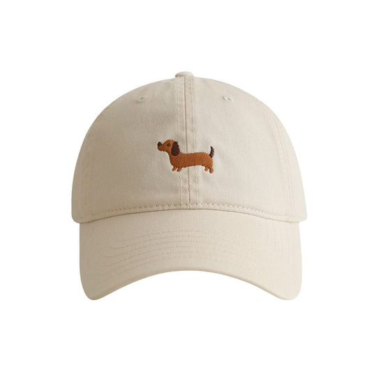 Damen Cap blau mit Dackelstickerei beige