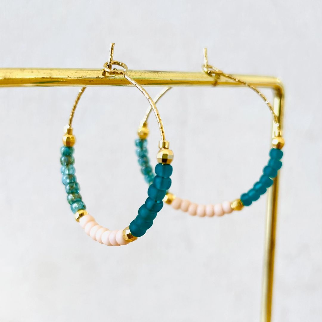 Damen Ohrringe Creolen Miyuki Perlen 'Danae' türkis/rosa