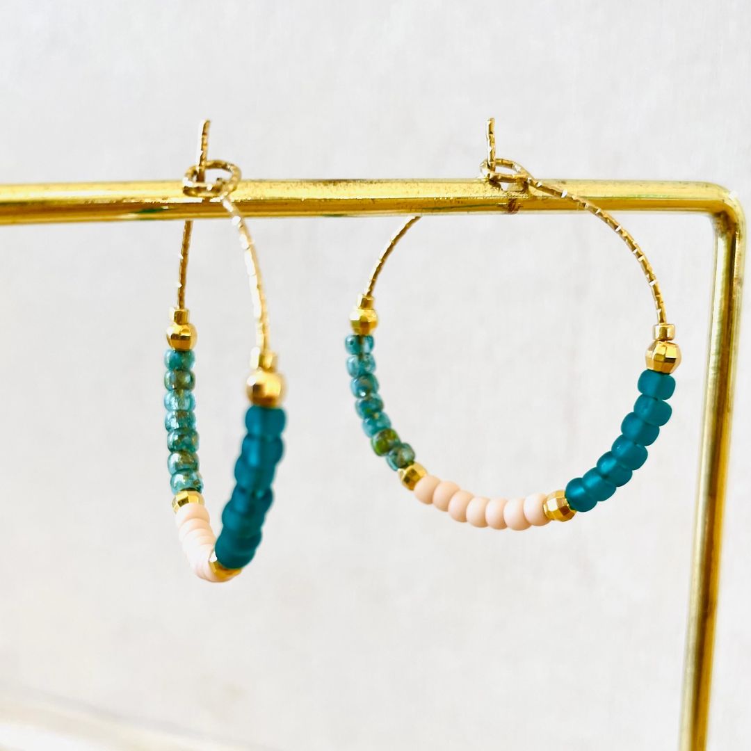 Damen Ohrringe Creolen Miyuki Perlen 'Danae' türkis/rosa