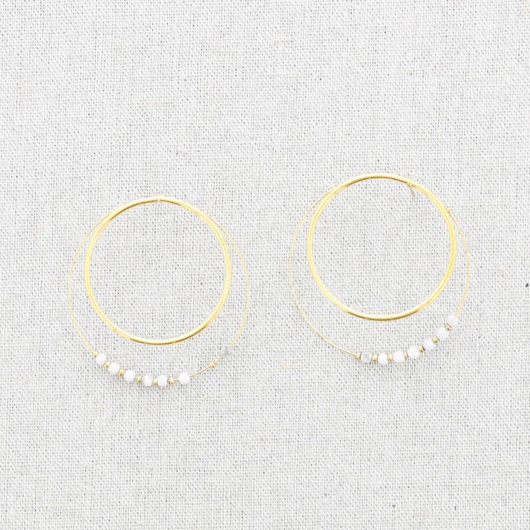 Damen Creolen mit doppeltem Rahmen gold/weiß