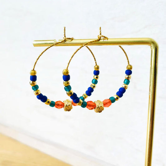 Damen Ohrringe Creolen Miyuki Perlen orange/blau/gold