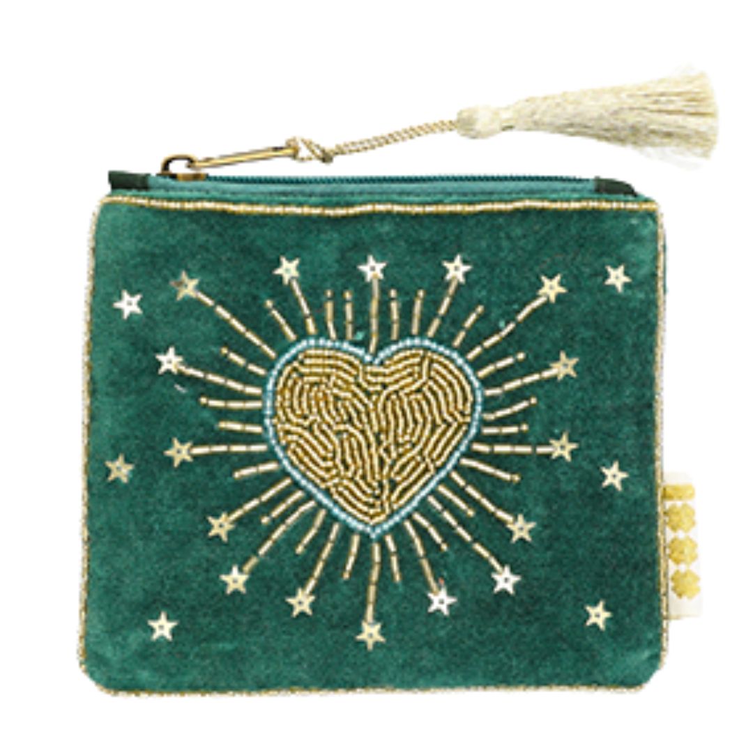 Perlen-Etui 'Heart and Stars' dunkelgrün/gold