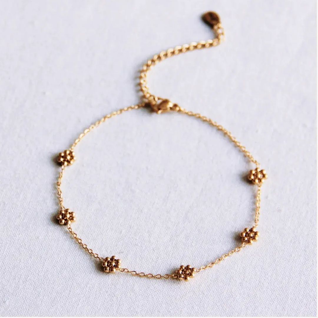 Damen Fußkettchen mit Gänseblümchen gold