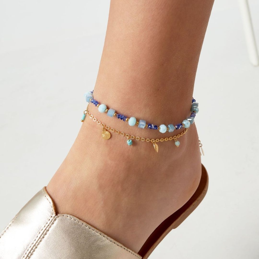 Armband und Fußkettchen mit Strand-Flair - Grün/Goldfarbe