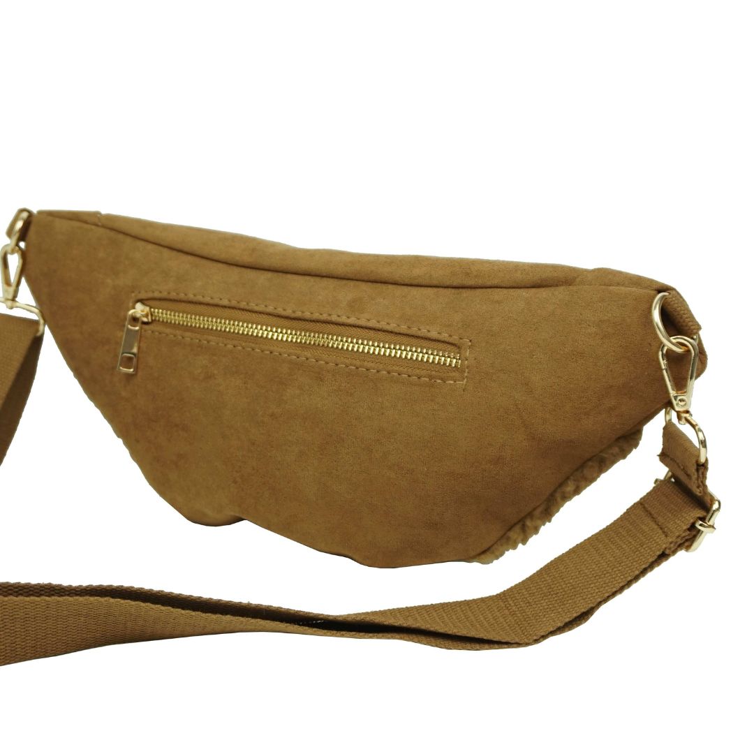 Damen Gürteltasche mit Teddyfell braun/camel