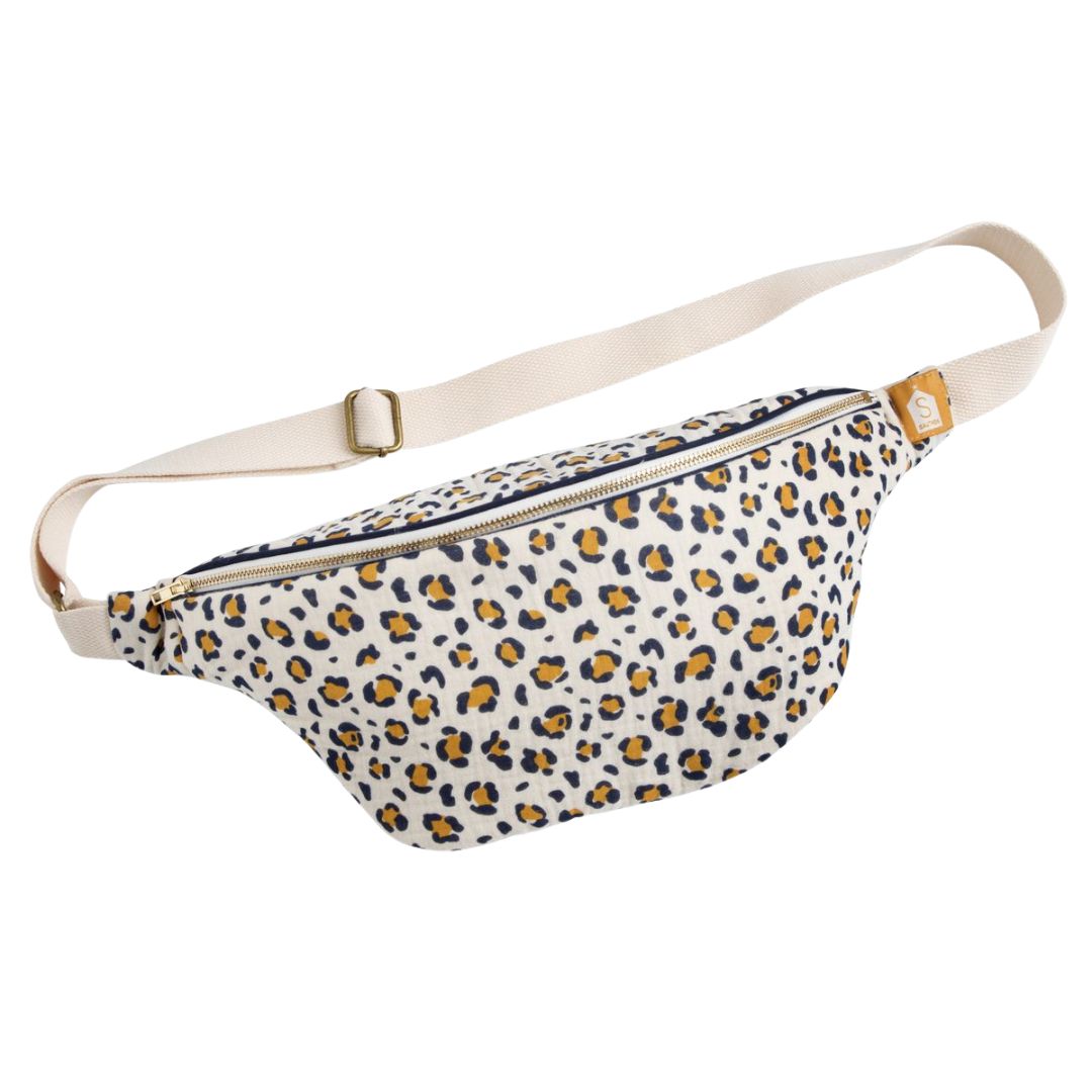 Damen Gürteltasche aus bedruckter Baumwollgaze 'LEOPARD'