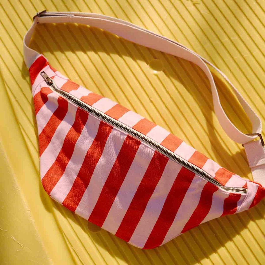 Damen Gürteltasche Streifen in tomate/candy pink