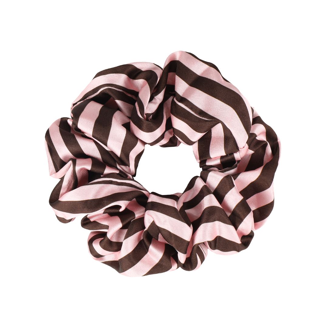 Damen Haargummi Scrunchie gestreift rosa/braun