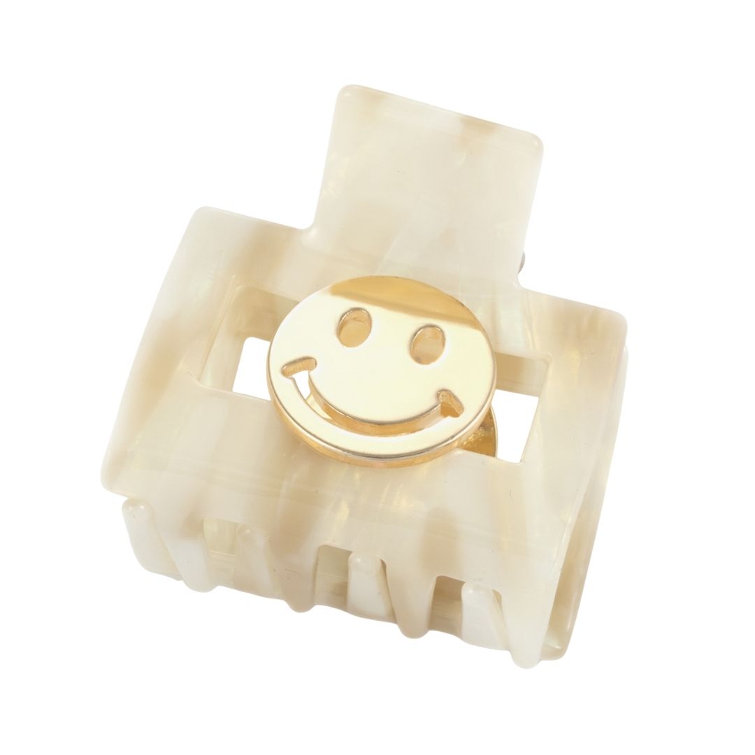 Damen Haarklammer quadratisch Beige/Smiley