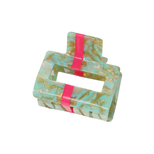 Haarklammer türkis/gold mit Streifen pink