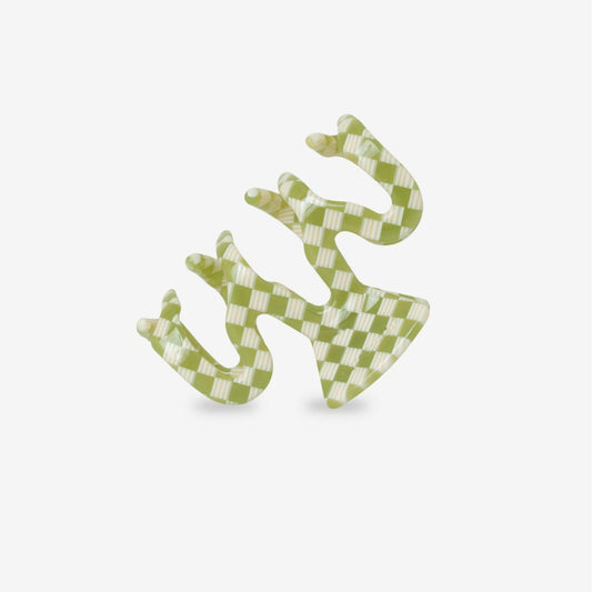Damen Haarklammer 'Wave Basil' grün weiß kariert