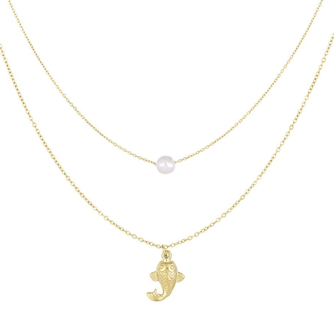 Damen Halskette 'Fish and Pearl' gold